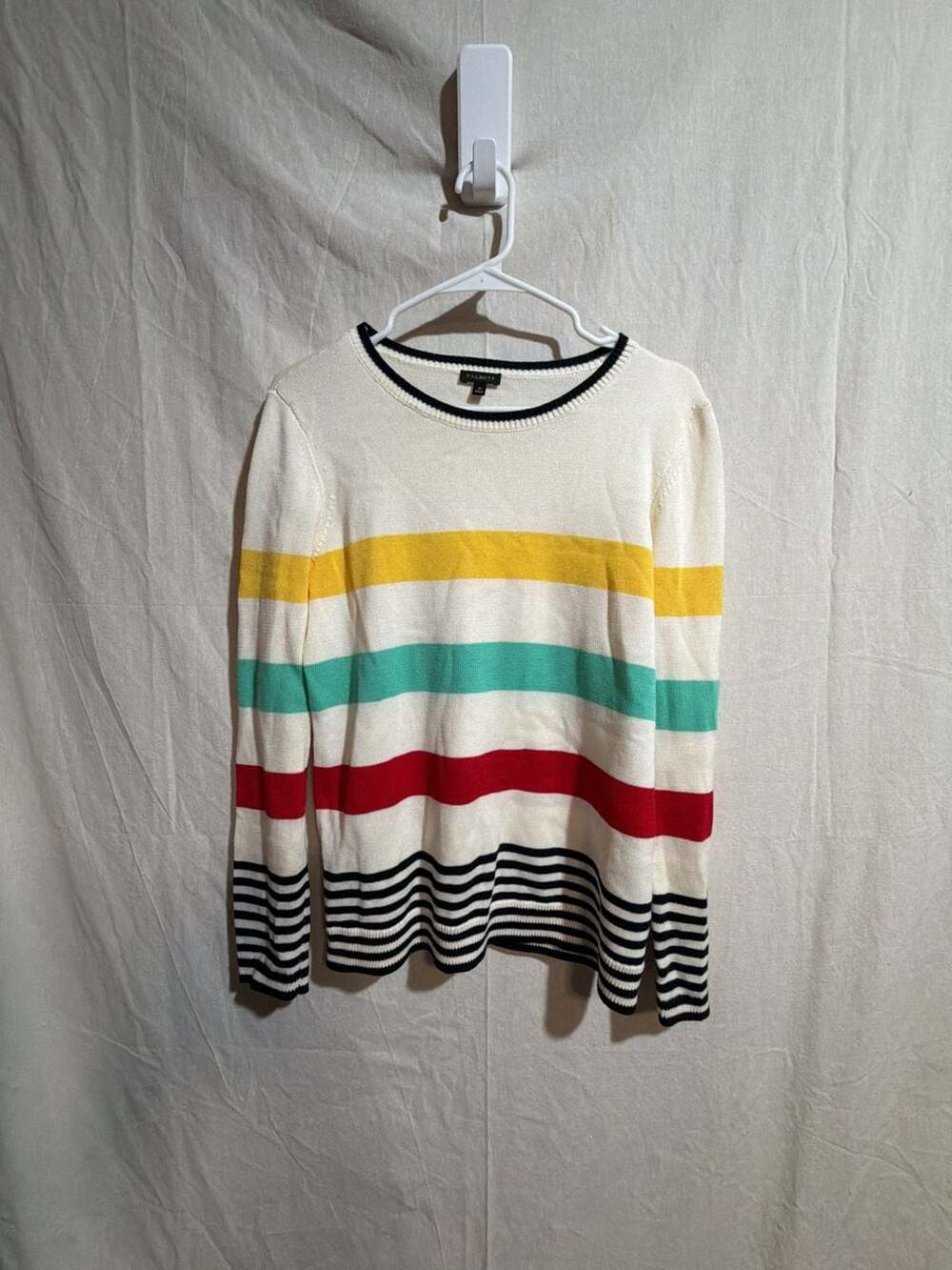 Talbots Women's Pima Cotton Multi-Color Striped Long Sleeve Sweater